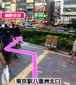 前方の横断歩道を渡ります